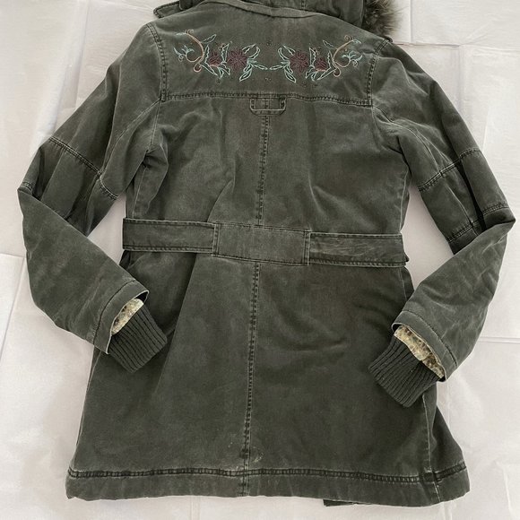 Embroidered Winter Jacket with Removable Fur Trim Hood By Identity Size S/M - Picture 9 of 13